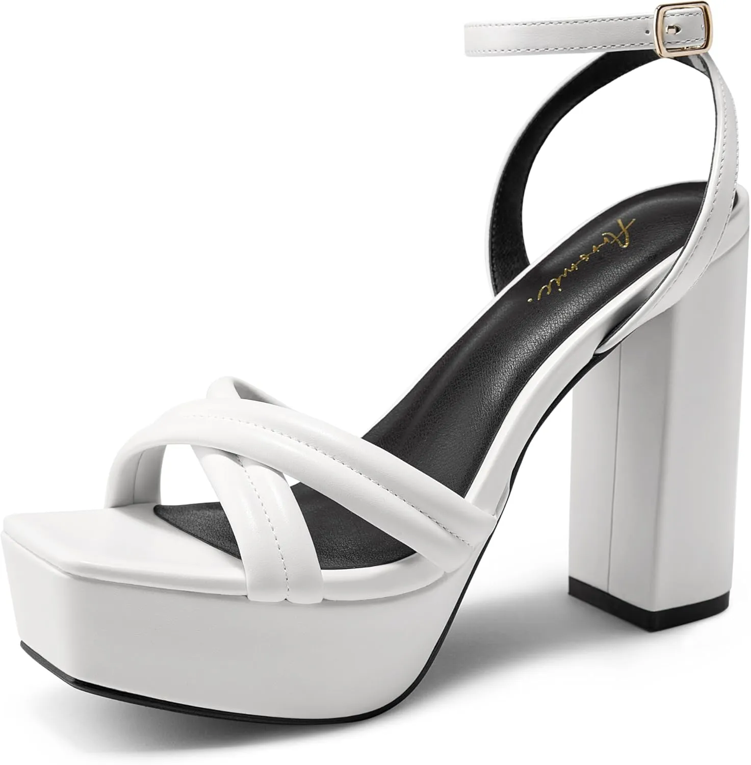 Arromic Women's Platform Heels High Chunky Sandals 4.5 Inches Square Open Toe Heeled Sandals Pink Gold White Black Nude Strappy Ankle Strap Sexy Pumps Y2K Dress Party Wedding Shoes