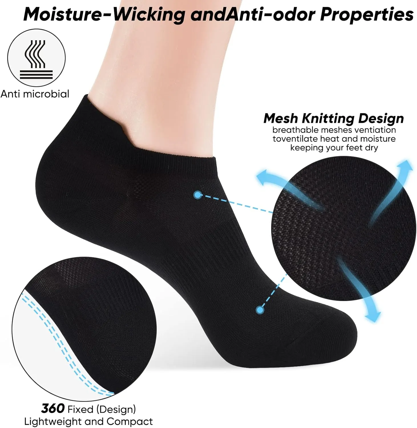 ATBITER Ankle Socks Womens and Men Thin Athletic Running Low Cut No Show Socks With Heel Tab 6-10 Pairs