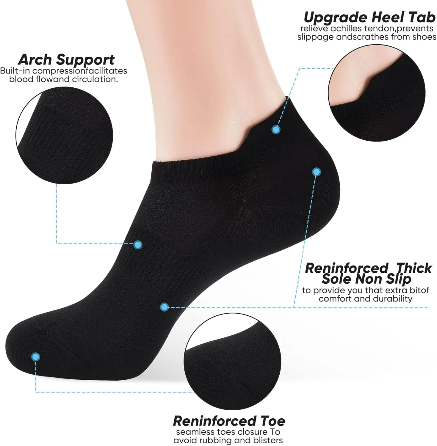 ATBITER Ankle Socks Womens and Men Thin Athletic Running Low Cut No Show Socks With Heel Tab 6-10 Pairs