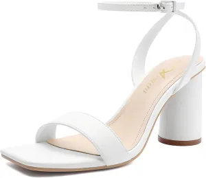 Athlefit Women's Strappy Chunky Block Heels Fashion Square Open Toe Heeled Sandals Ankle Strap Wedding Party Shoes