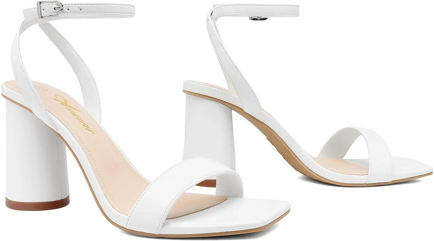 Athlefit Women's Strappy Chunky Block Heels Fashion Square Open Toe Heeled Sandals Ankle Strap Wedding Party Shoes