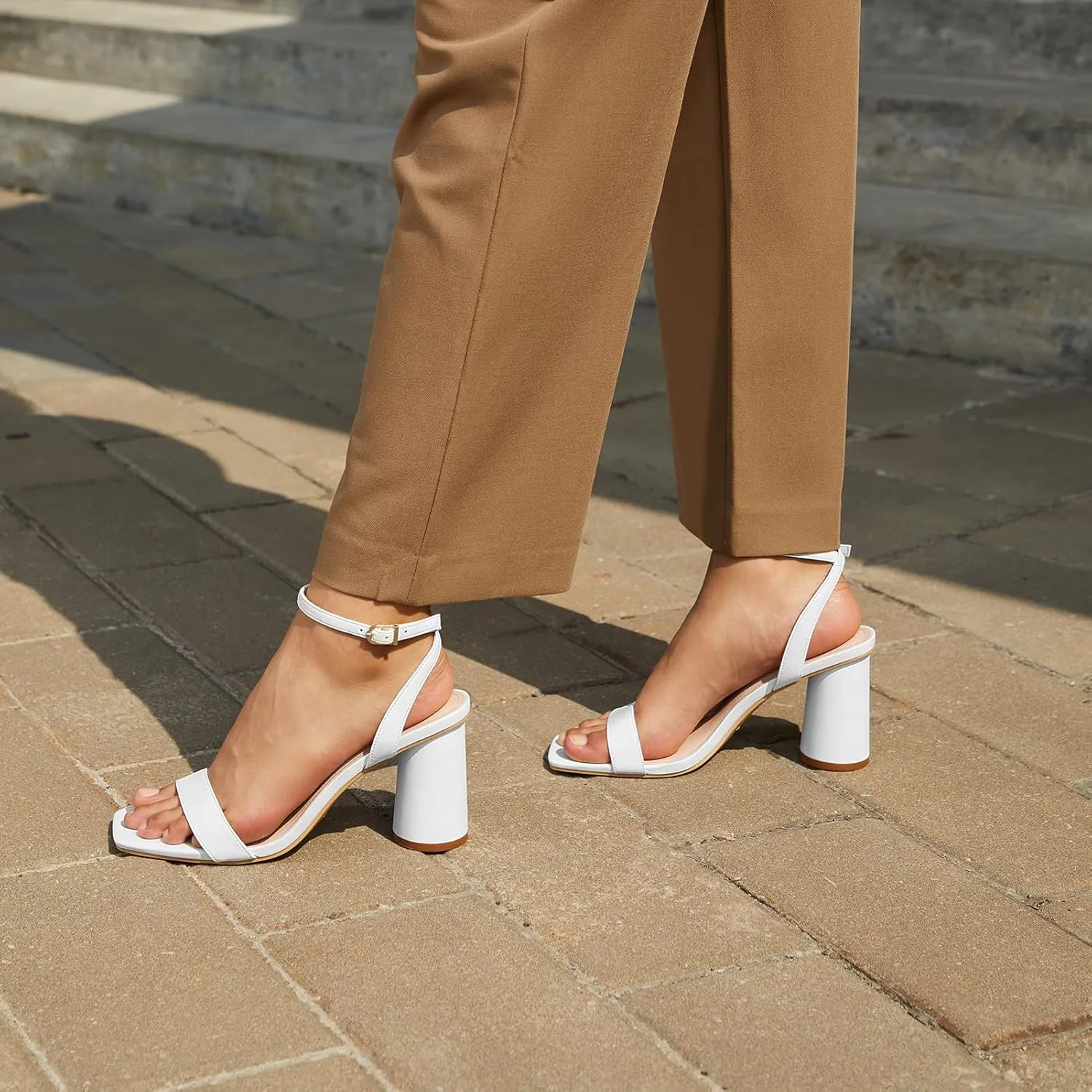 Athlefit Women's Strappy Chunky Block Heels Fashion Square Open Toe Heeled Sandals Ankle Strap Wedding Party Shoes