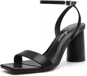 Athlefit Women's Strappy Chunky Block Heels Fashion Square Open Toe Heeled Sandals Ankle Strap Wedding Party Shoes