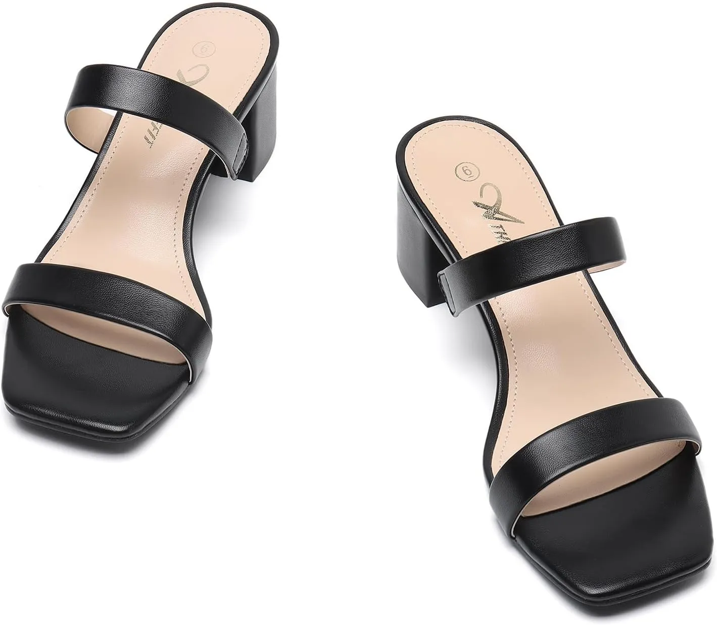 Athlefit Women's Two Strap Open Toe Heels Sandals Chunky Block Comfortable Slip On Low Heel Dress Shoes