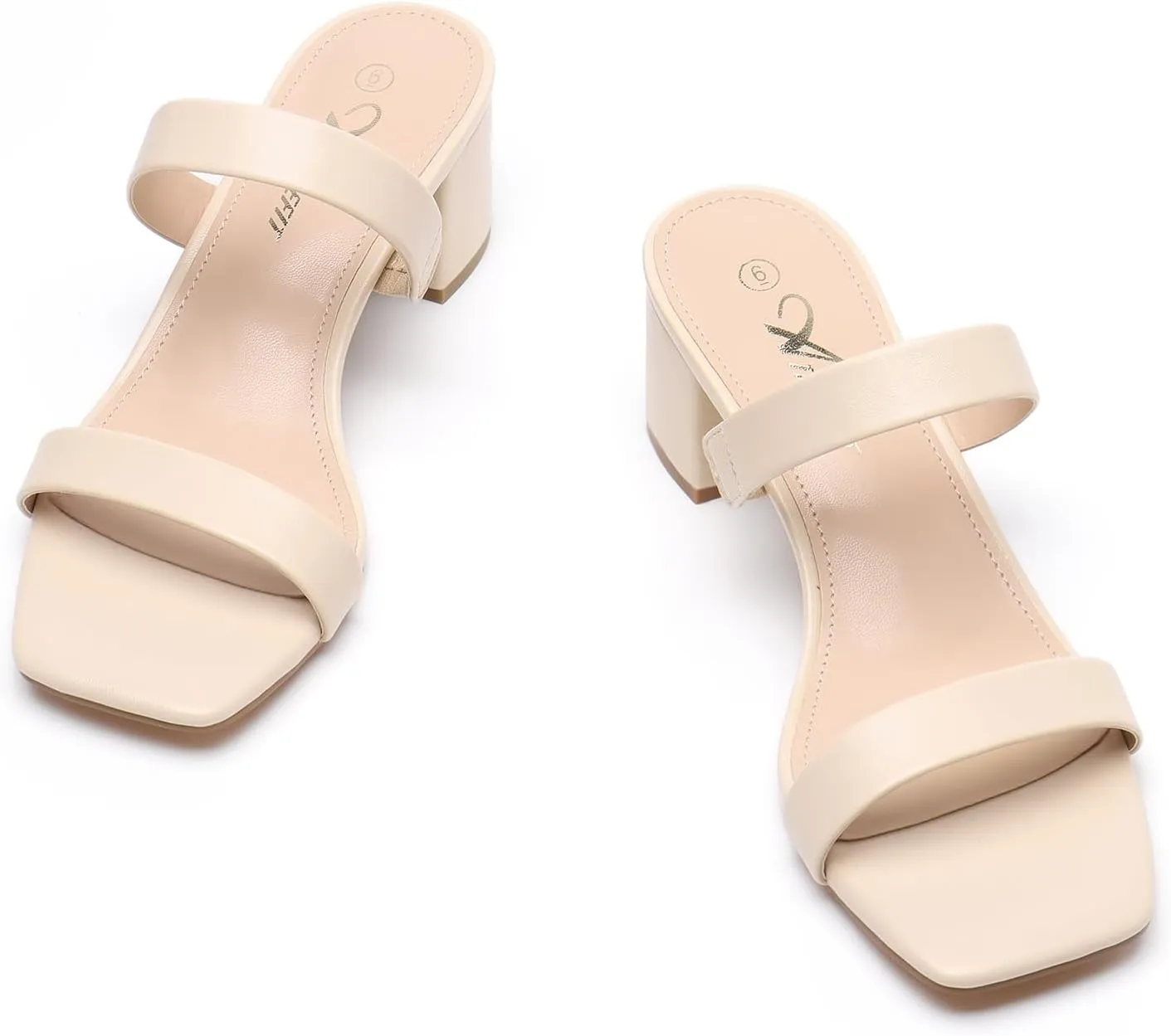 Athlefit Women's Two Strap Open Toe Heels Sandals Chunky Block Comfortable Slip On Low Heel Dress Shoes