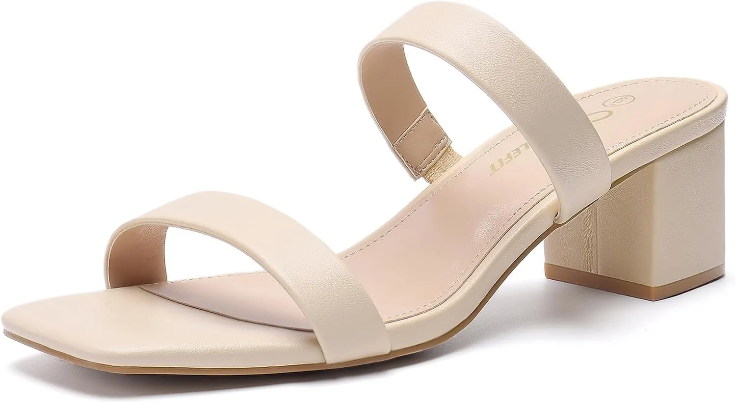 Athlefit Women's Two Strap Open Toe Heels Sandals Chunky Block Comfortable Slip On Low Heel Dress Shoes