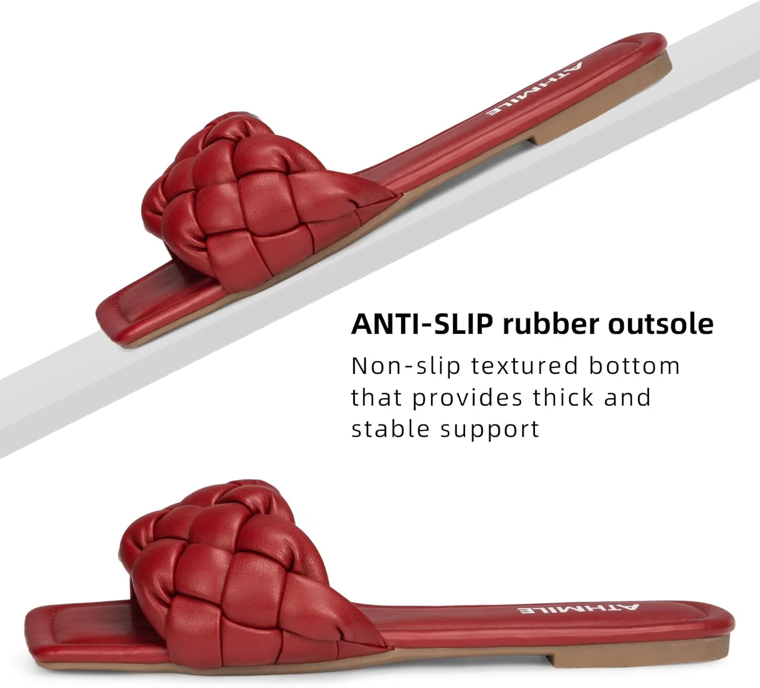 ATHMILE Braided Womens Sandals Square Open Toe Fashion Slide Sandals Women Dressy Summer Flat Beach 2025 Size 6-11