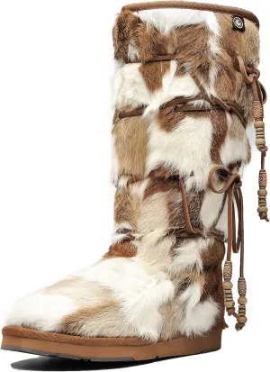 AU&MU Aumu Womens Comfort Suede Fur Shearling Stylish Knee High Winter Snow Boots Women Sheepskin