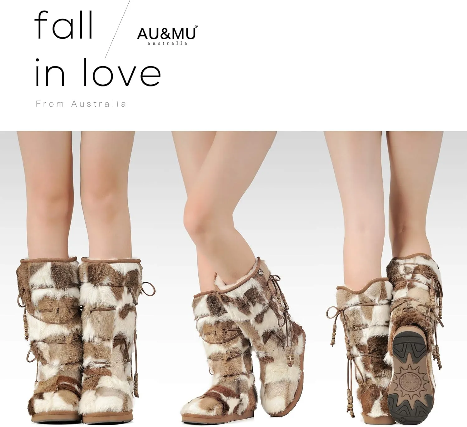 AU&MU Aumu Womens Comfort Suede Fur Shearling Stylish Knee High Winter Snow Boots Women Sheepskin