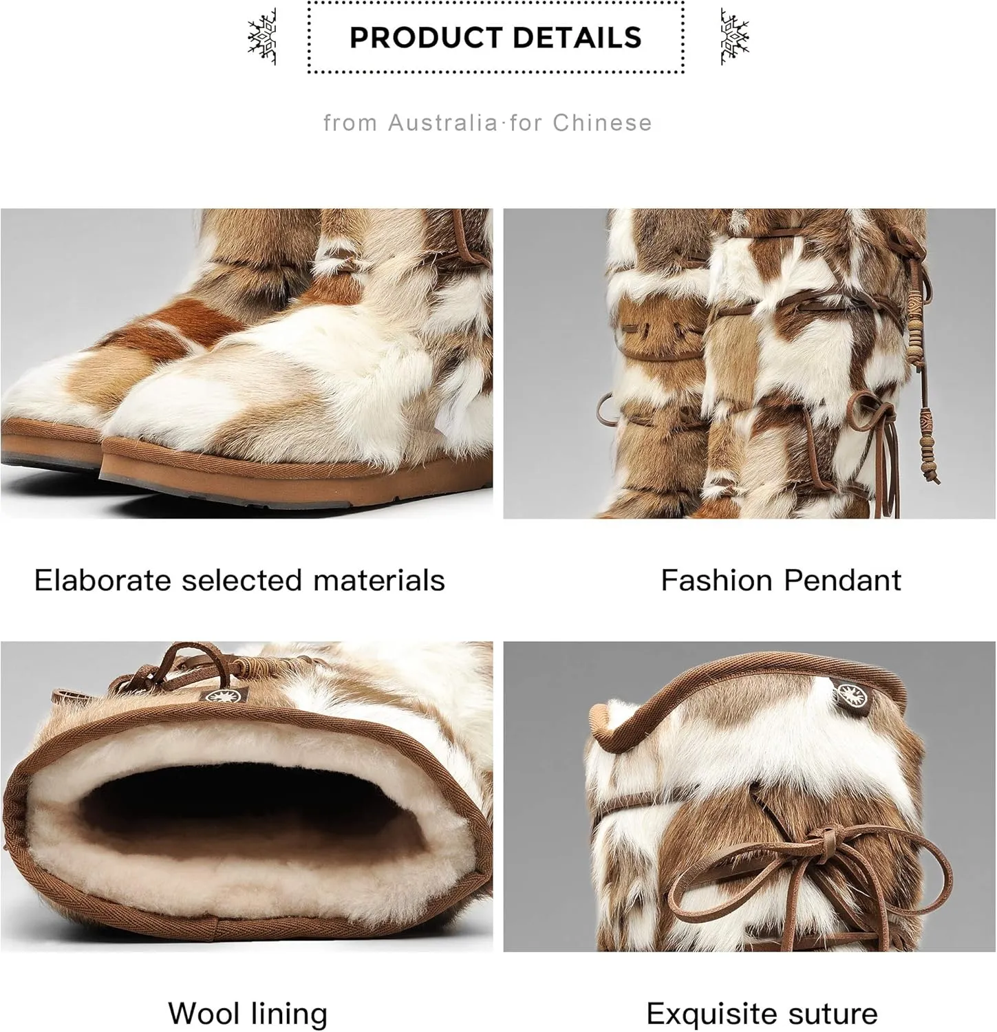 AU&MU Aumu Womens Comfort Suede Fur Shearling Stylish Knee High Winter Snow Boots Women Sheepskin