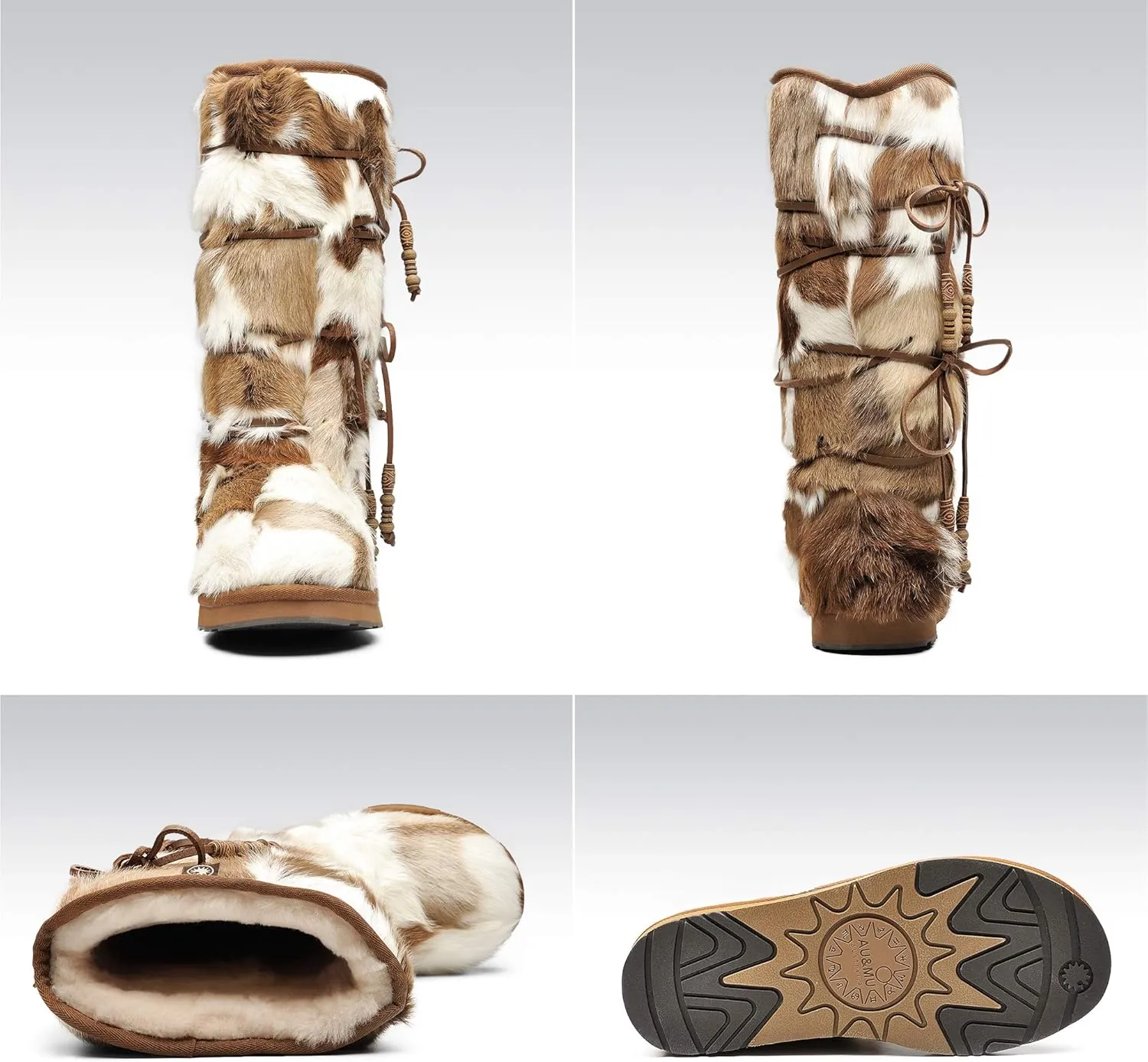 AU&MU Aumu Womens Comfort Suede Fur Shearling Stylish Knee High Winter Snow Boots Women Sheepskin