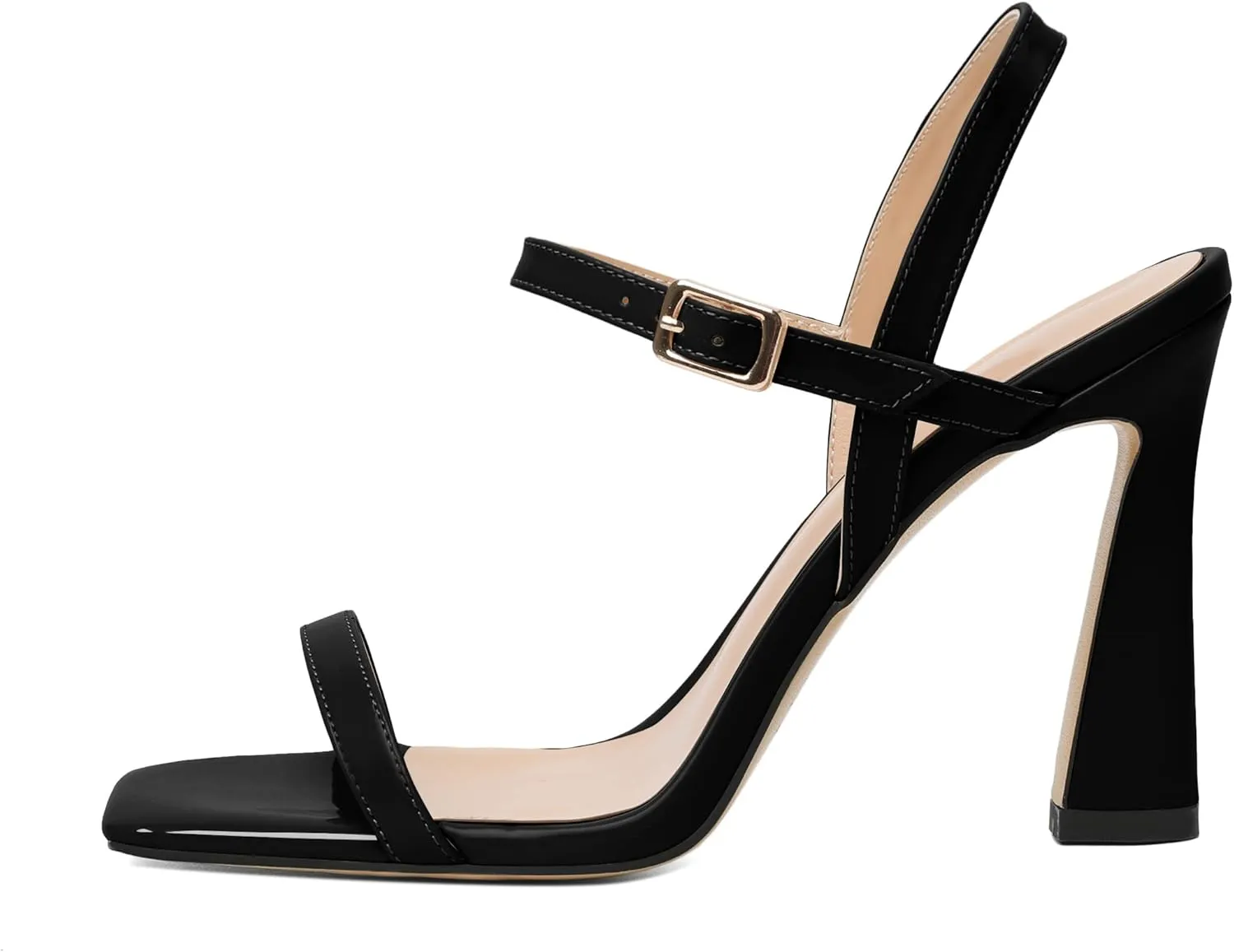 AUMOTED Womens Sandals Stiletto High Heel Open Square Toe Heeled Sandals Strappy Ankle Strap Patent Summer Wedding Party Shoes 4 Inch
