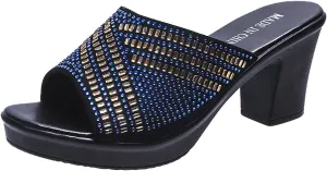AUNTHUI Women's Rhinestones Platform Block Heel Sandals,Slip On Sparkling Crystal Wedge Sandals,Summer Fashion Party Dress Sandals,Open Toe Fish Toe High Heels