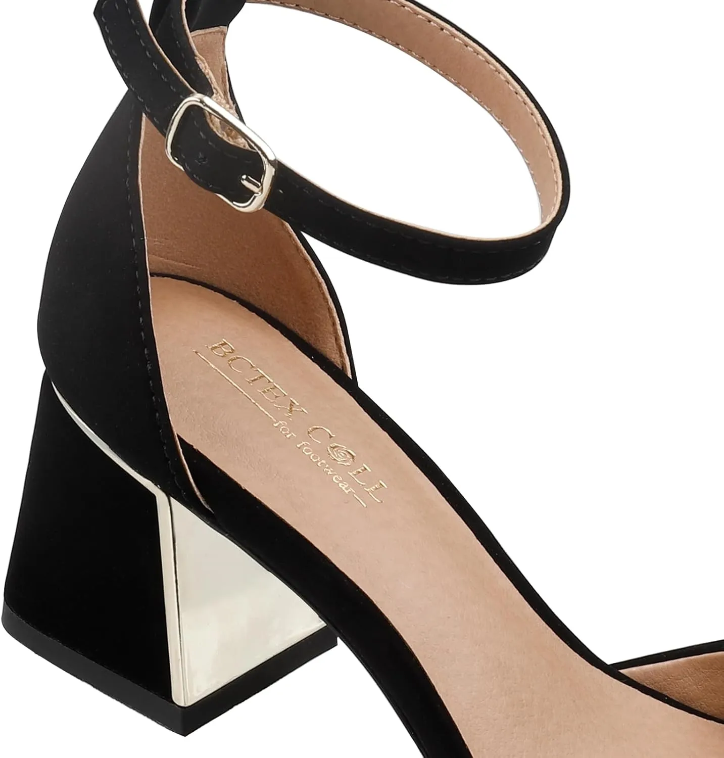 BCTEX COLL Womens Pointed Toe Pumps Shoes Ankle Strap Chunky Low Heels Metal Lined Sandals Designed for Women