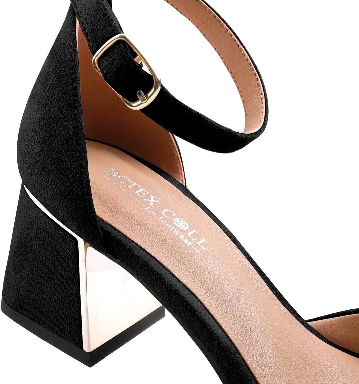 BCTEX COLL Womens Pointed Toe Pumps Shoes Ankle Strap Chunky Low Heels Metal Lined Sandals Designed for Women