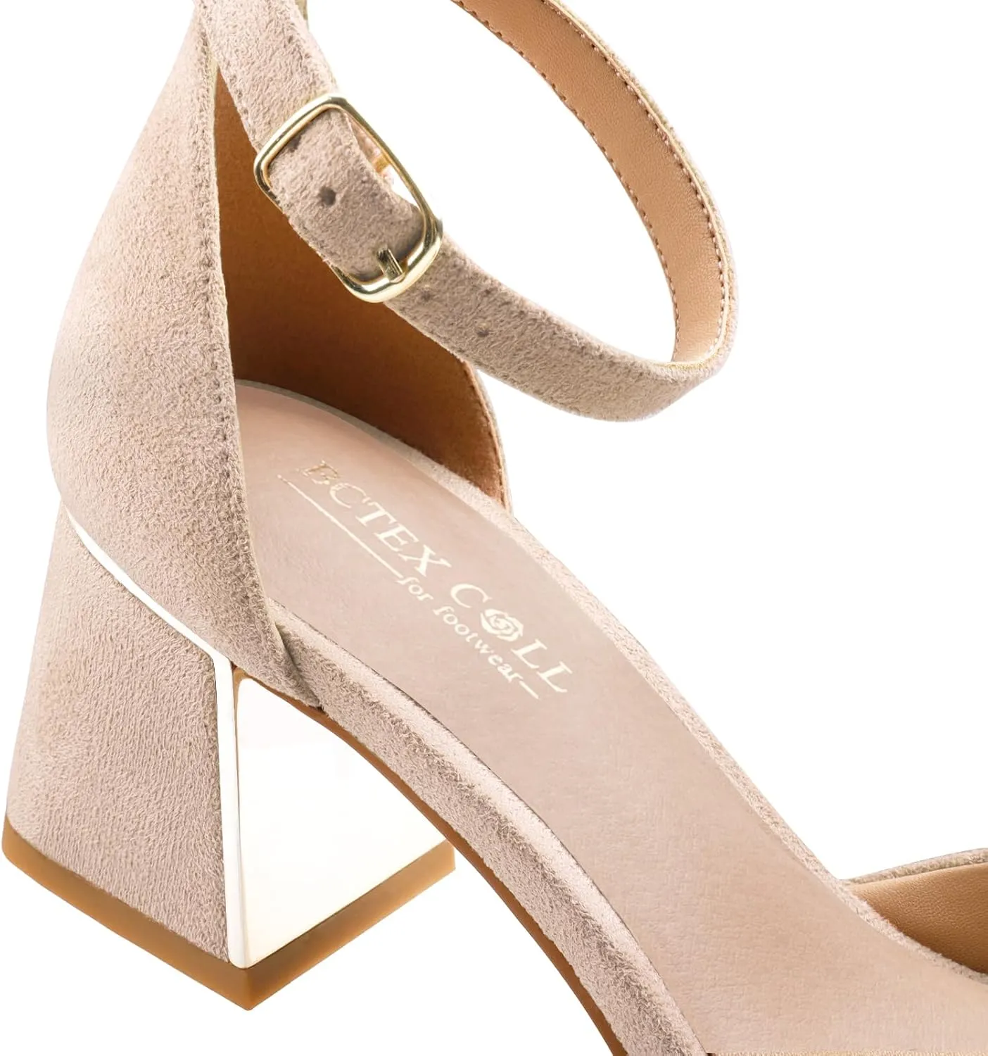 BCTEX COLL Womens Pointed Toe Pumps Shoes Ankle Strap Chunky Low Heels Metal Lined Sandals Designed for Women