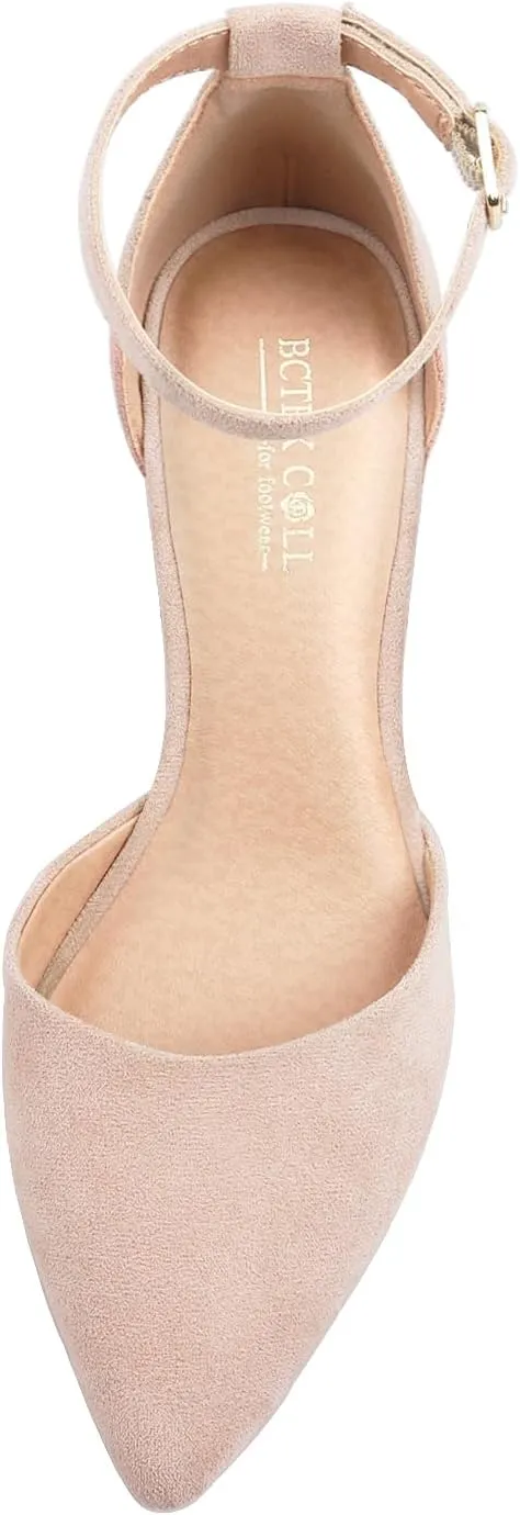 BCTEX COLL Womens Pointed Toe Pumps Shoes Ankle Strap Chunky Low Heels Metal Lined Sandals Designed for Women