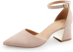 BCTEX COLL Womens Pointed Toe Pumps Shoes Ankle Strap Chunky Low Heels Metal Lined Sandals Designed for Women