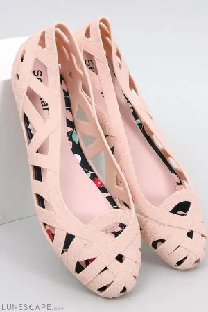 Beige Caged Jelly Women's Flats with Sculpted Cutouts