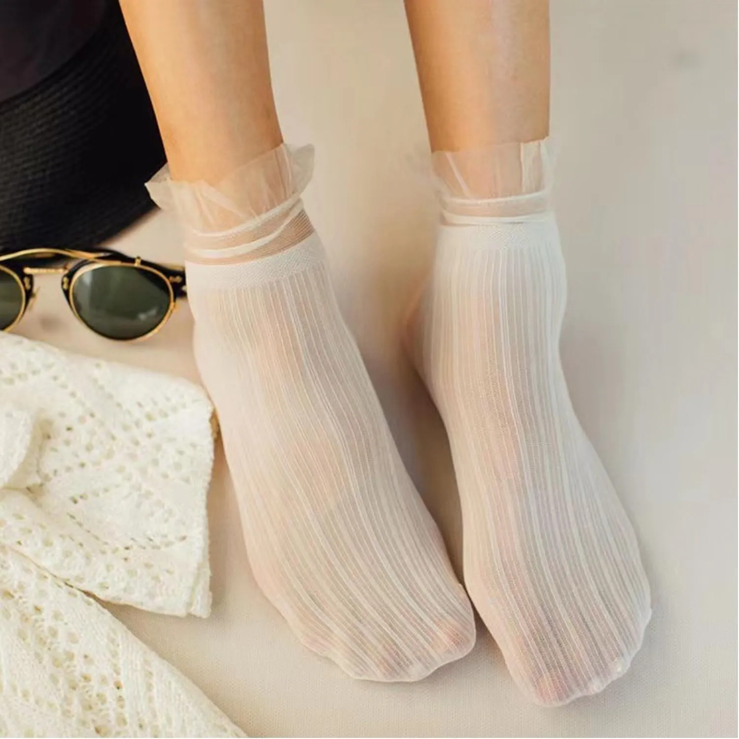 Benefeet Sox Sheer Socks Women Girls Crystal Glass Lace Socks Ankle Thin Summer Sock Transparent See Through Mesh Sock