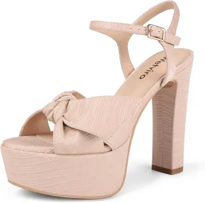 Black Platform Heeled Sandals for Women 5.1 Inch Chunky Block High Heel Womens Open Toe with Bow Ankle Strap Wedding Party Dress Sandals Shoes