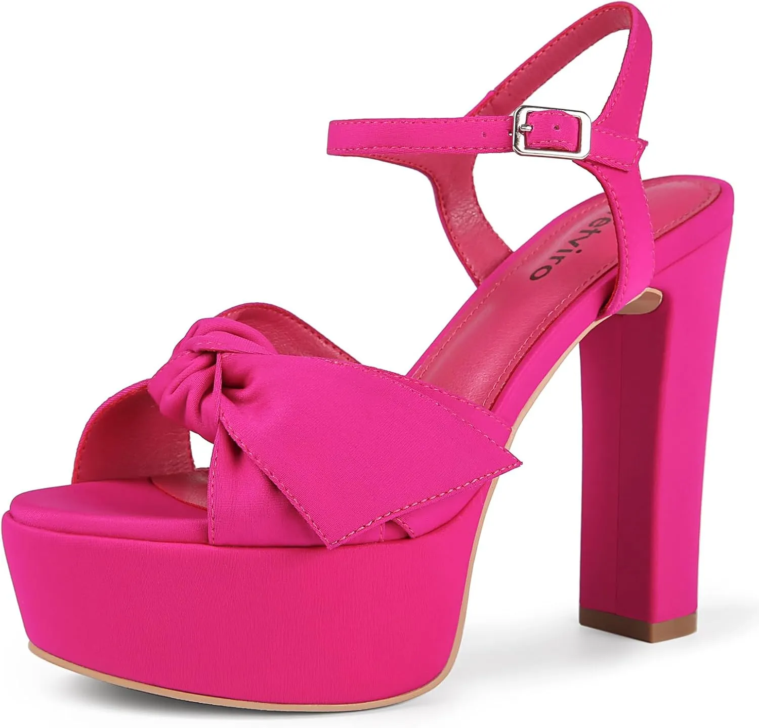 Black Platform Heeled Sandals for Women 5.1 Inch Chunky Block High Heel Womens Open Toe with Bow Ankle Strap Wedding Party Dress Sandals Shoes