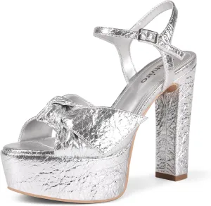 Black Platform Heeled Sandals for Women 5.1 Inch Chunky Block High Heel Womens Open Toe with Bow Ankle Strap Wedding Party Dress Sandals Shoes