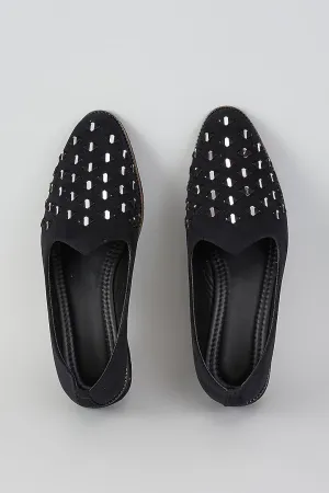 Black Velvet Loafers with Mirror Embroidery