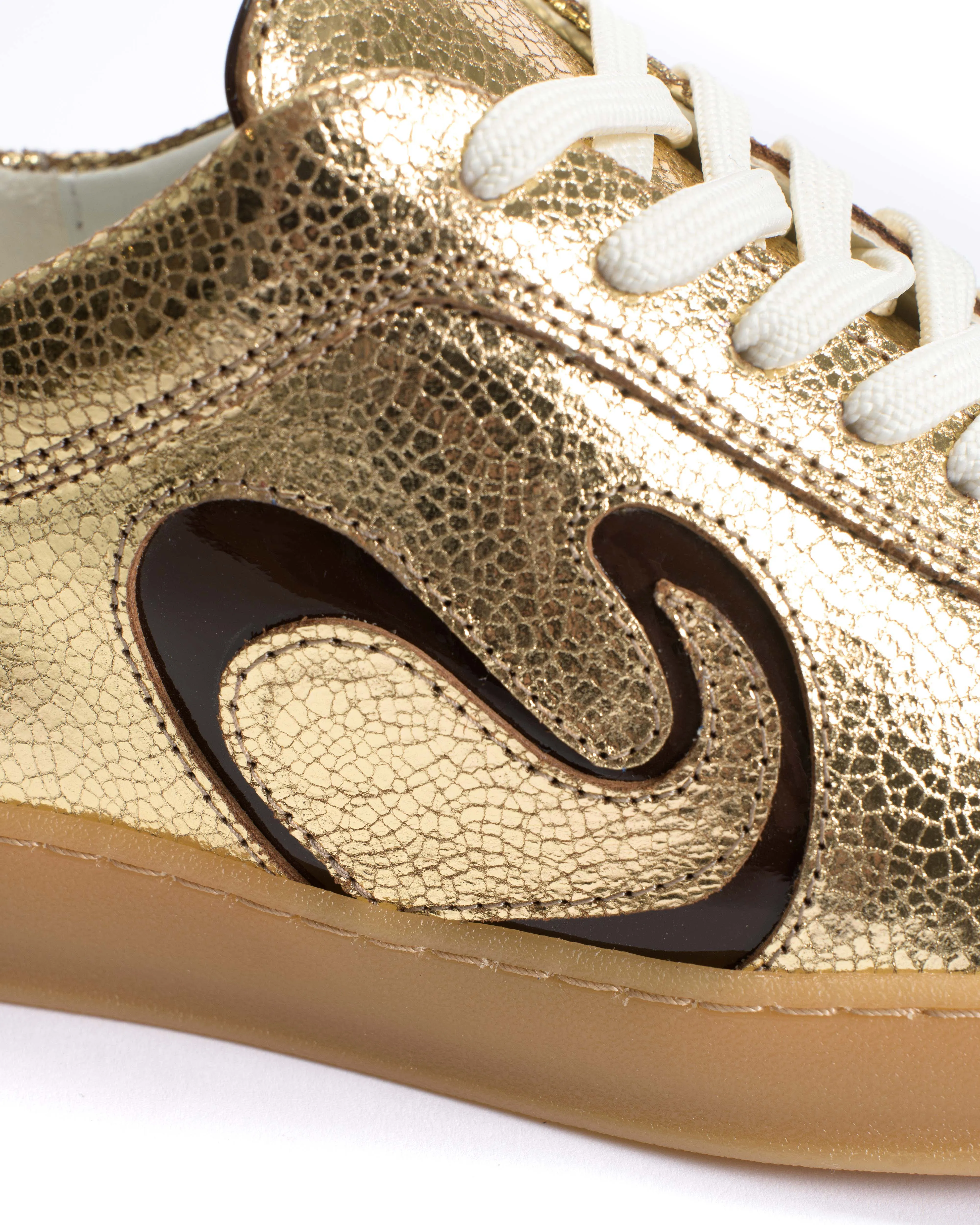 Blaire Crackled metallic goat & polished shiny lamb Gold & chocolate