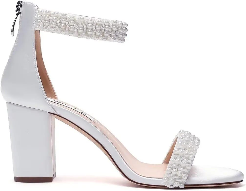 Block Heel Wedding Sandals Pearl Heels Open Toe Wedding Shoes for Bride Bridal Shoes