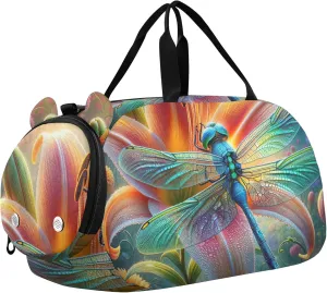 Boys Carry on Duffel Bag Overnight Bags Toddler Beautiful Dragonfly Flowers Girls Duffle Bags for Travel Kids Gym Duffle