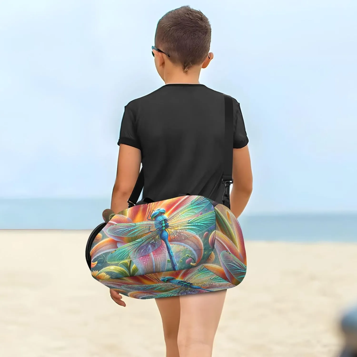 Boys Carry on Duffel Bag Overnight Bags Toddler Beautiful Dragonfly Flowers Girls Duffle Bags for Travel Kids Gym Duffle