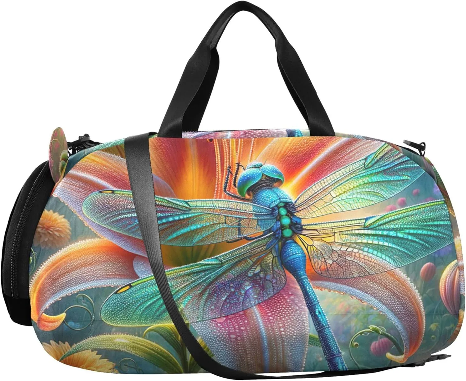 Boys Carry on Duffel Bag Overnight Bags Toddler Beautiful Dragonfly Flowers Girls Duffle Bags for Travel Kids Gym Duffle