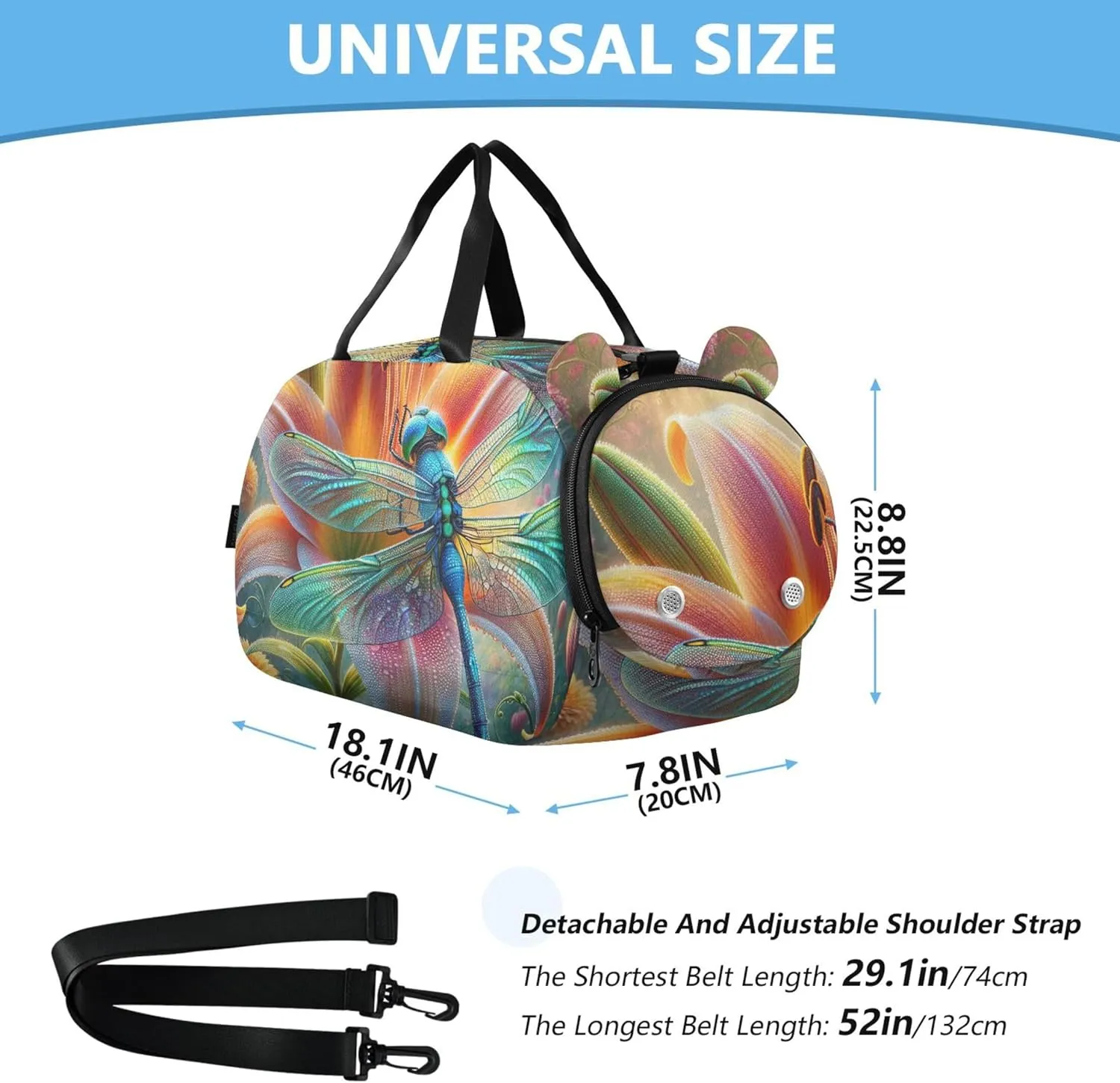 Boys Carry on Duffel Bag Overnight Bags Toddler Beautiful Dragonfly Flowers Girls Duffle Bags for Travel Kids Gym Duffle