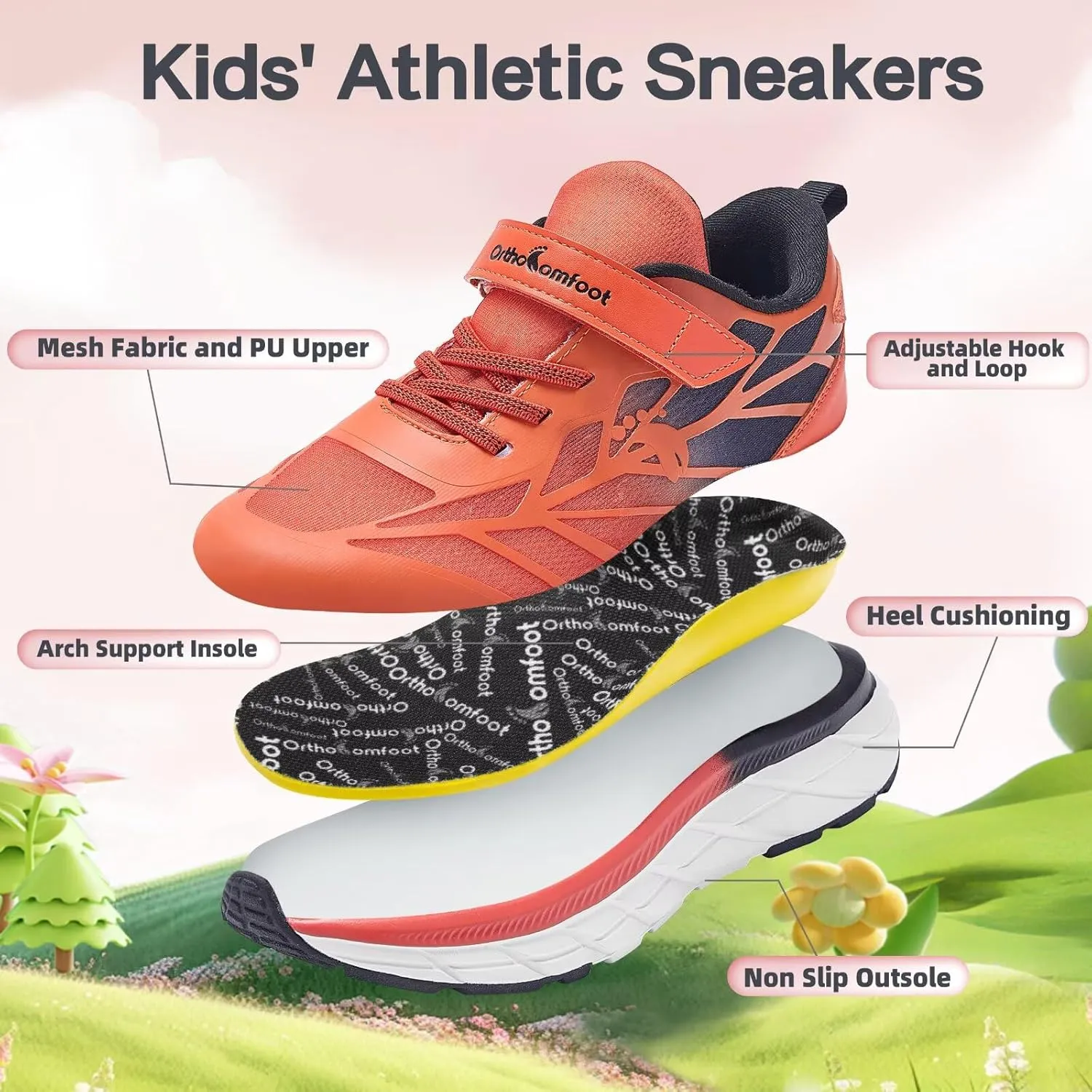 Boys Girls Kids Orthopedic Walking Shoes: Comfortable Casual Plantar Fasciitis Arch Support Athletic Running Sneakers, Orthotic Breathable School Sports Tennis Shoes for Foot and Pain Relief