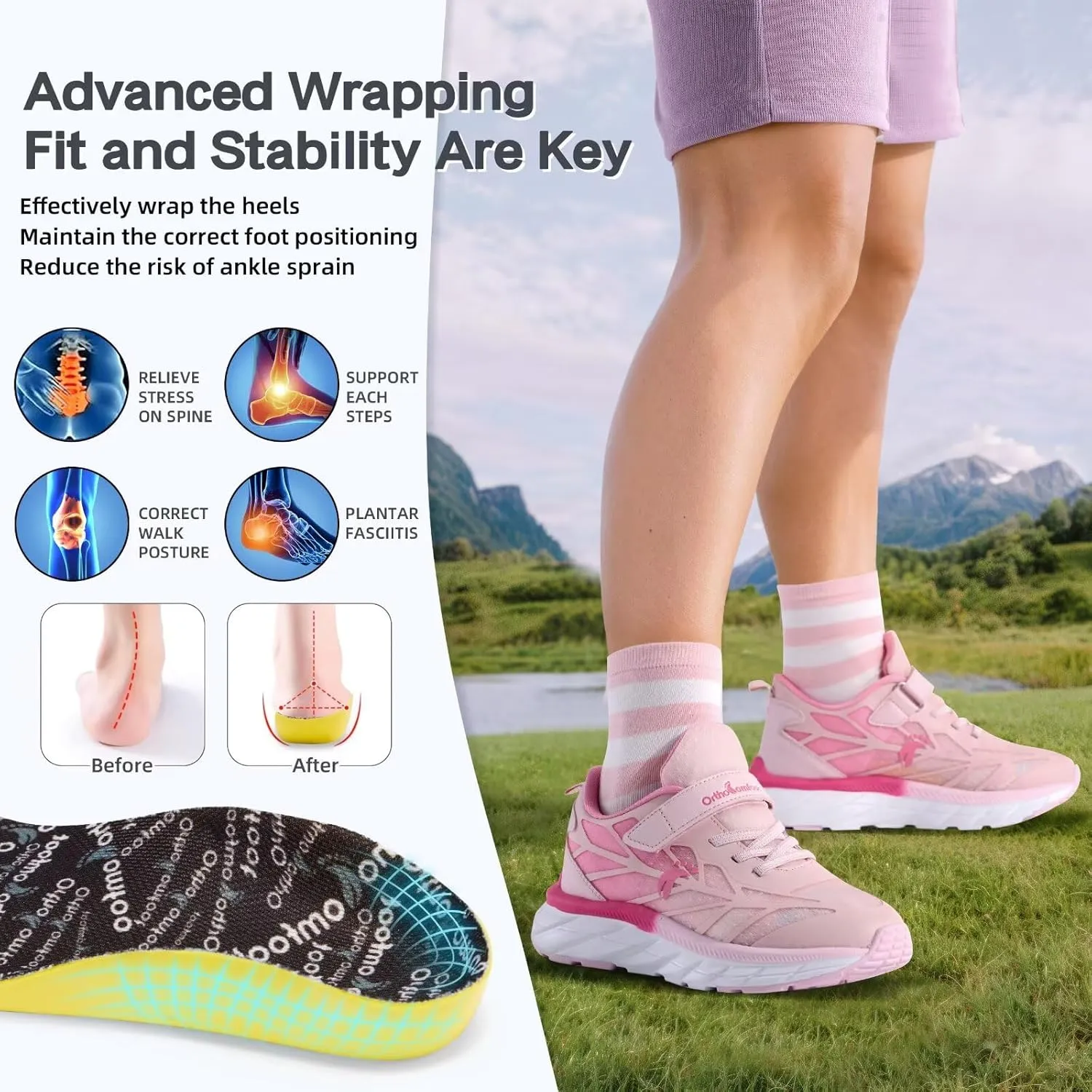 Boys Girls Kids Orthopedic Walking Shoes: Comfortable Casual Plantar Fasciitis Arch Support Athletic Running Sneakers, Orthotic Breathable School Sports Tennis Shoes for Foot and Pain Relief