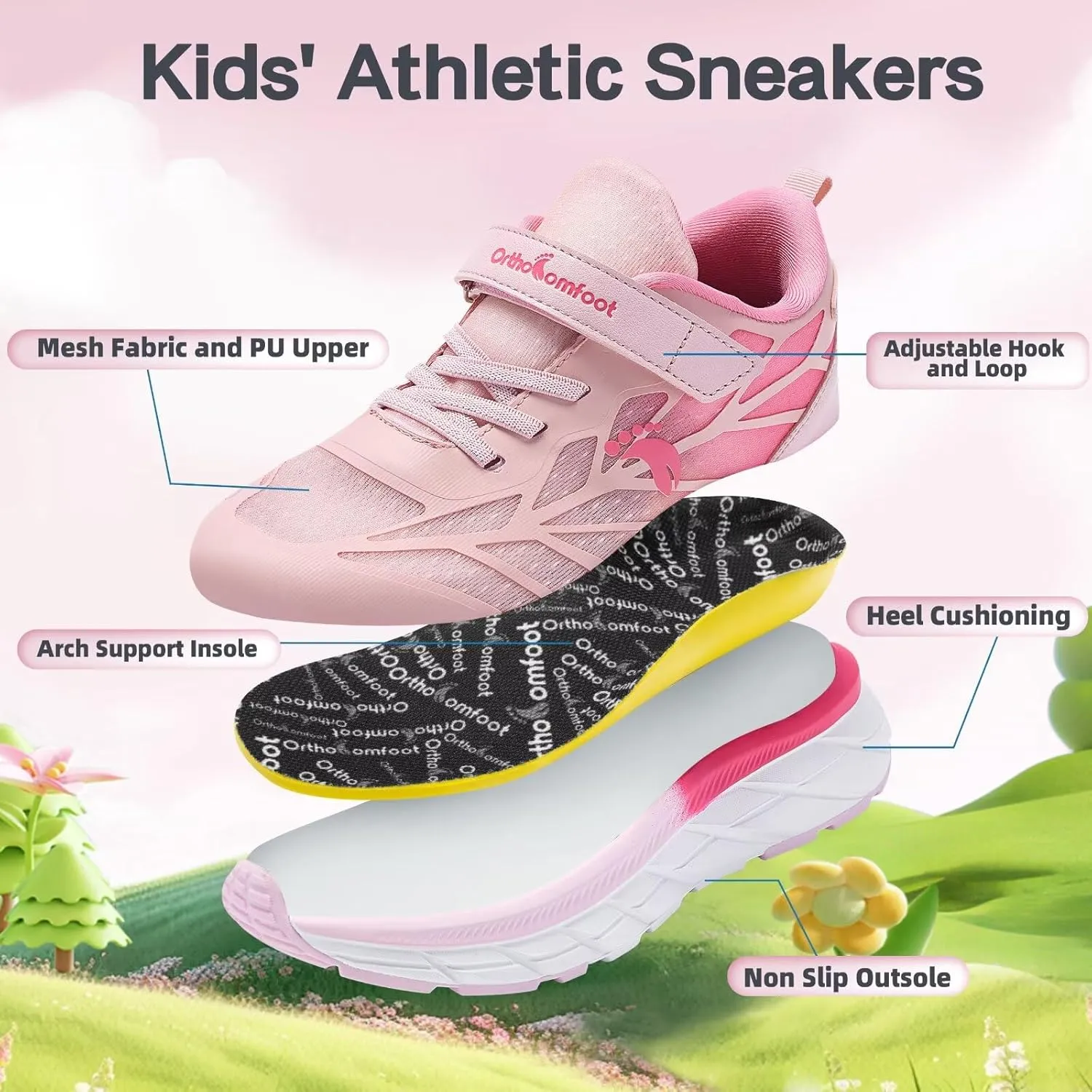 Boys Girls Kids Orthopedic Walking Shoes: Comfortable Casual Plantar Fasciitis Arch Support Athletic Running Sneakers, Orthotic Breathable School Sports Tennis Shoes for Foot and Pain Relief