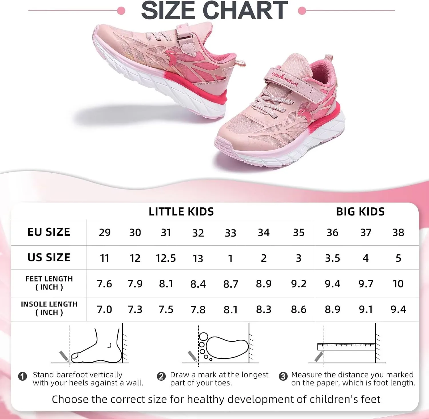Boys Girls Kids Orthopedic Walking Shoes: Comfortable Casual Plantar Fasciitis Arch Support Athletic Running Sneakers, Orthotic Breathable School Sports Tennis Shoes for Foot and Pain Relief