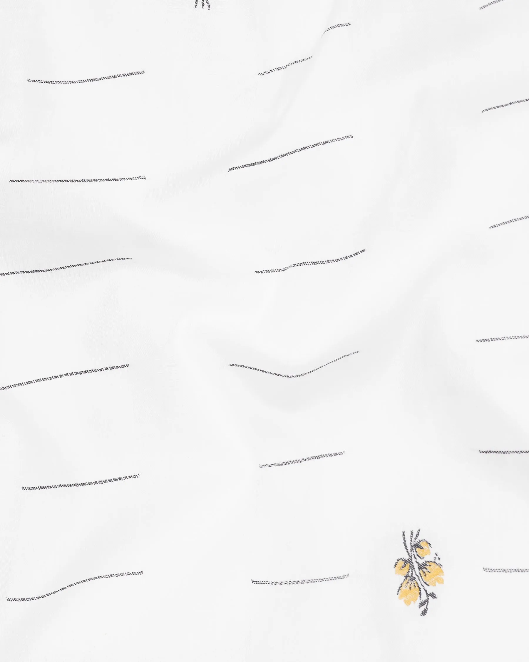 Bright White Linear and Floral Jacquard Textured Premium Giza Cotton Shirt