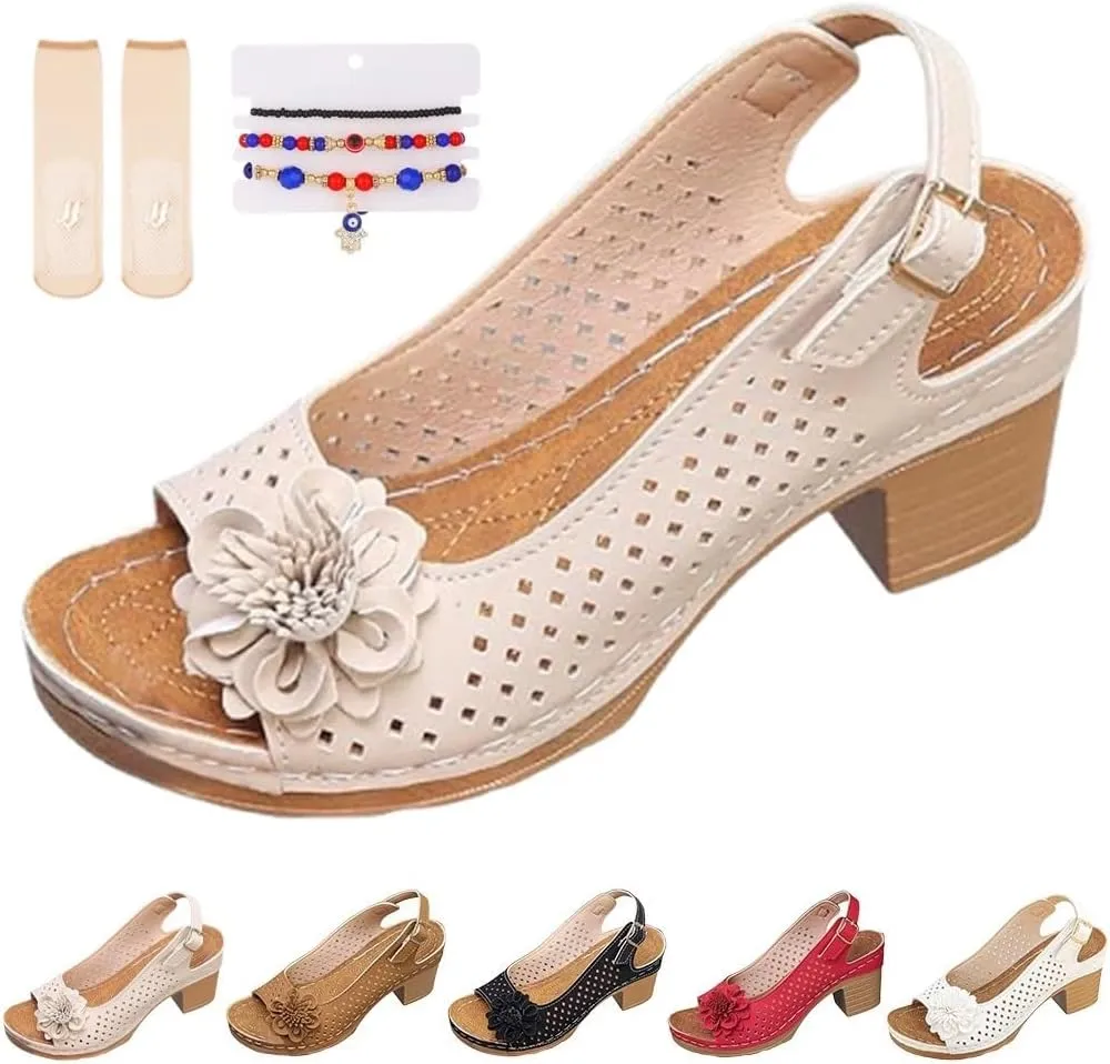 Buckled Square Heel Sandals for Women Dressy, Womens Low Slingback Peep Toe Chunky Heeled Dress Sandals Wedge Shoes