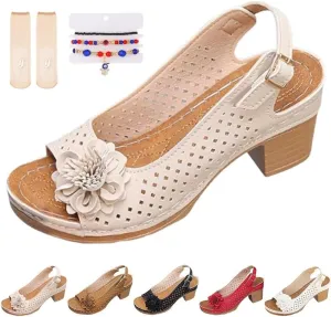 Buckled Square Heel Sandals for Women Dressy, Womens Low Slingback Peep Toe Chunky Heeled Dress Sandals Wedge Shoes