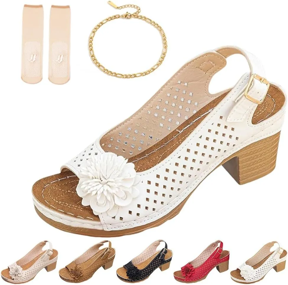 Buckled Square Heel Sandals for Women, Womens Peep Toe Slingback Low Chunky Heeled Dress Sandals Wedge Shoes Dressy