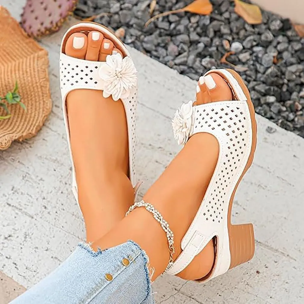 Buckled Square Heel Sandals for Women, Womens Peep Toe Slingback Low Chunky Heeled Dress Sandals Wedge Shoes Dressy