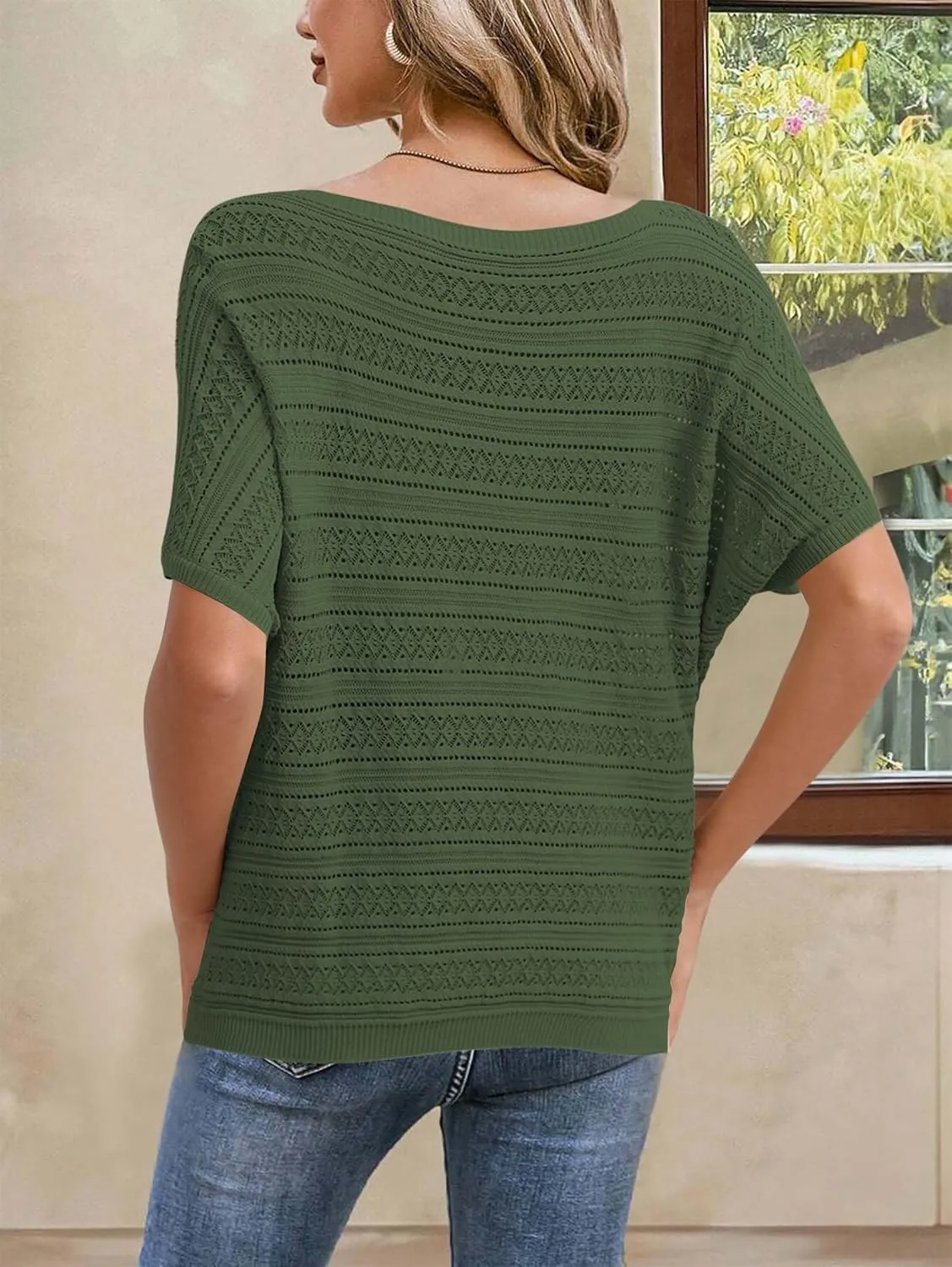 Cakulo Womens Summer Crochet Tops Hollow Out Off The Shoulder Short Sleeve Batwing Knit Spring Sweater Top 2025