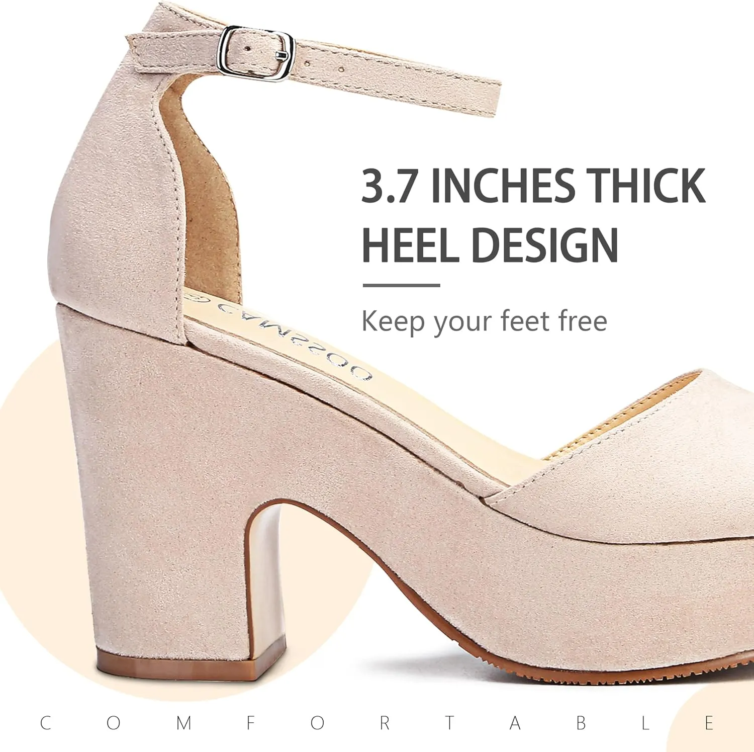 CAMSSOO Women's Platforms Wedges Sandals Suede Open toe Ankle Strap Fashion Wedding Sexy Dress Block Chunky High Heels Pumps Shoes