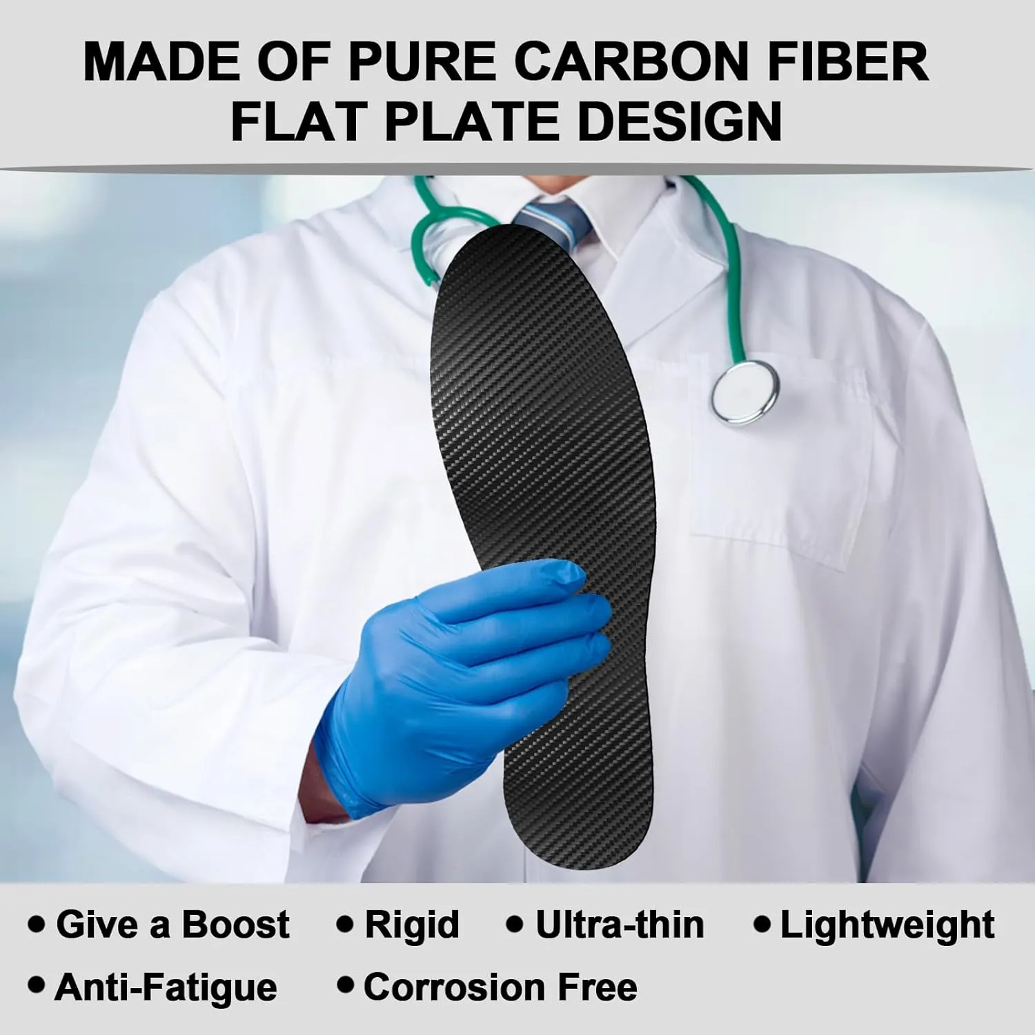 Carbon Fiber Insole for Turf Toe, Hallux Rigidus, Limitus, Foot Fractures, Arthritis, Rigid Graphite Shoe Insert for Sports, Hiking, Trekking, Alternative to Post Op Shoe - 1 Piece 235mm