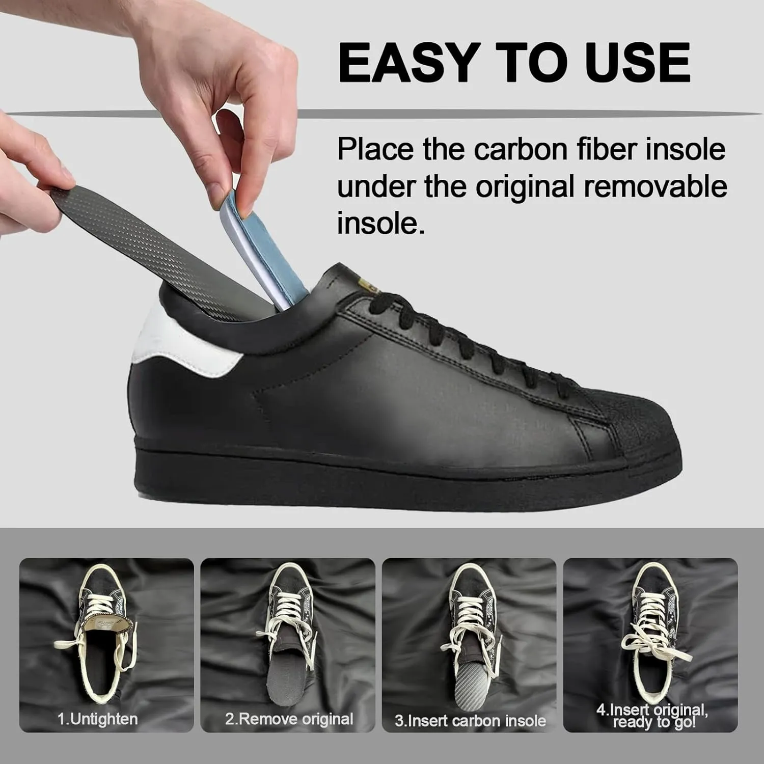 Carbon Fiber Insole for Turf Toe, Hallux Rigidus, Limitus, Foot Fractures, Arthritis, Rigid Graphite Shoe Insert for Sports, Hiking, Trekking, Alternative to Post Op Shoe - 1 Piece 235mm