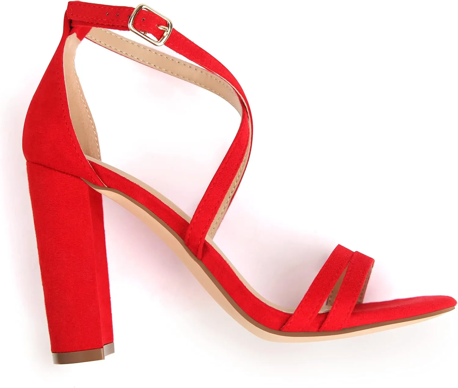 Carcuume Women's Strappy Heels 4-inch Chunky Block Heel Open Toe Ankle Strap Comfortable Party Wedding Shoes