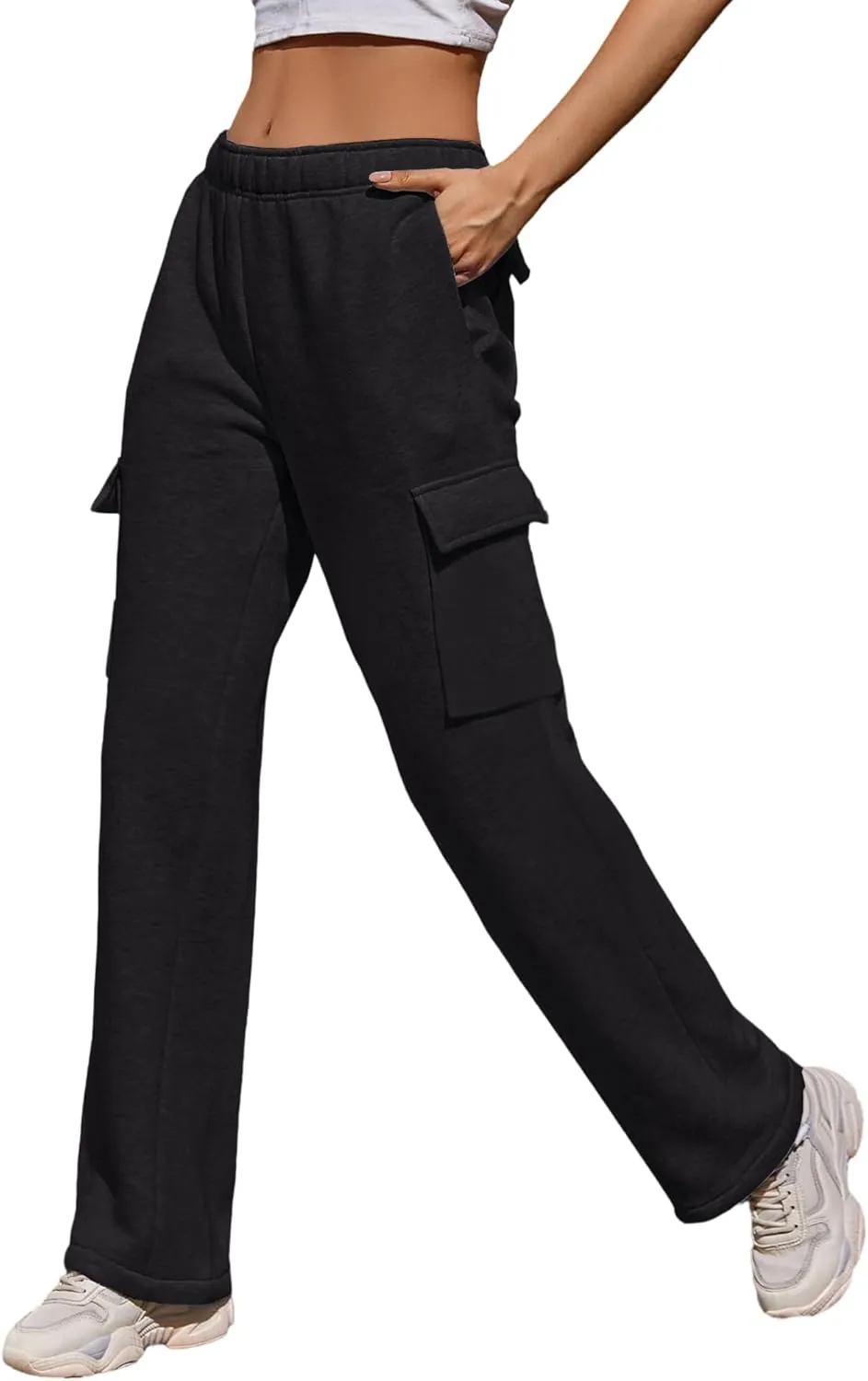 Cargo Sweatpants Women Wide Leg High Waisted Sweat Pants with Pockets Womens Lounge Casual Joggers