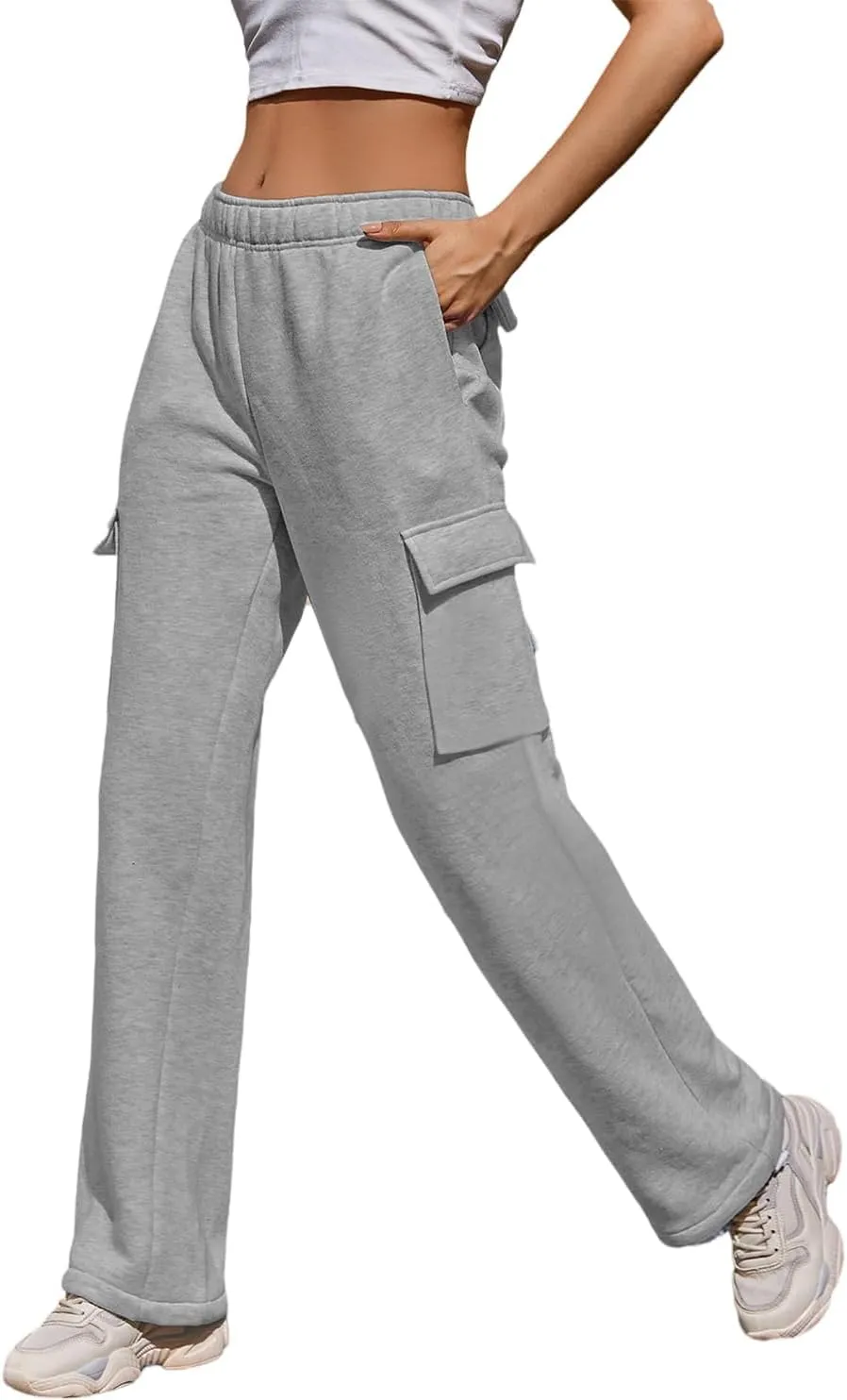 Cargo Sweatpants Women Wide Leg High Waisted Sweat Pants with Pockets Womens Lounge Casual Joggers